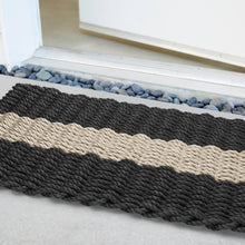 Load image into Gallery viewer, Lobster Rope Outdoor Doormat, Black with Sand Stripe