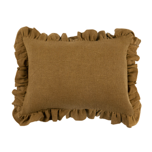 Anika Linen Lumbar Pillow with Ruffle, Mustard