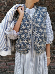Quilted Reversible Vest, Indigo Block Print