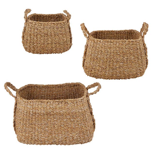 Square Basket w/ Handles, Set of 3