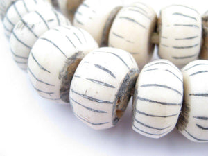 Large Carved Bone Beads, Lined White