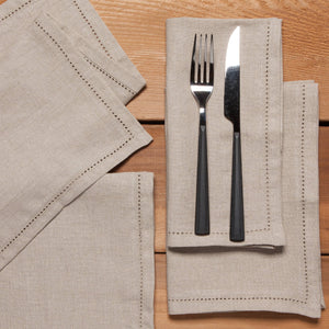 Natural Hemstitch Linen Napkins, Set of 4