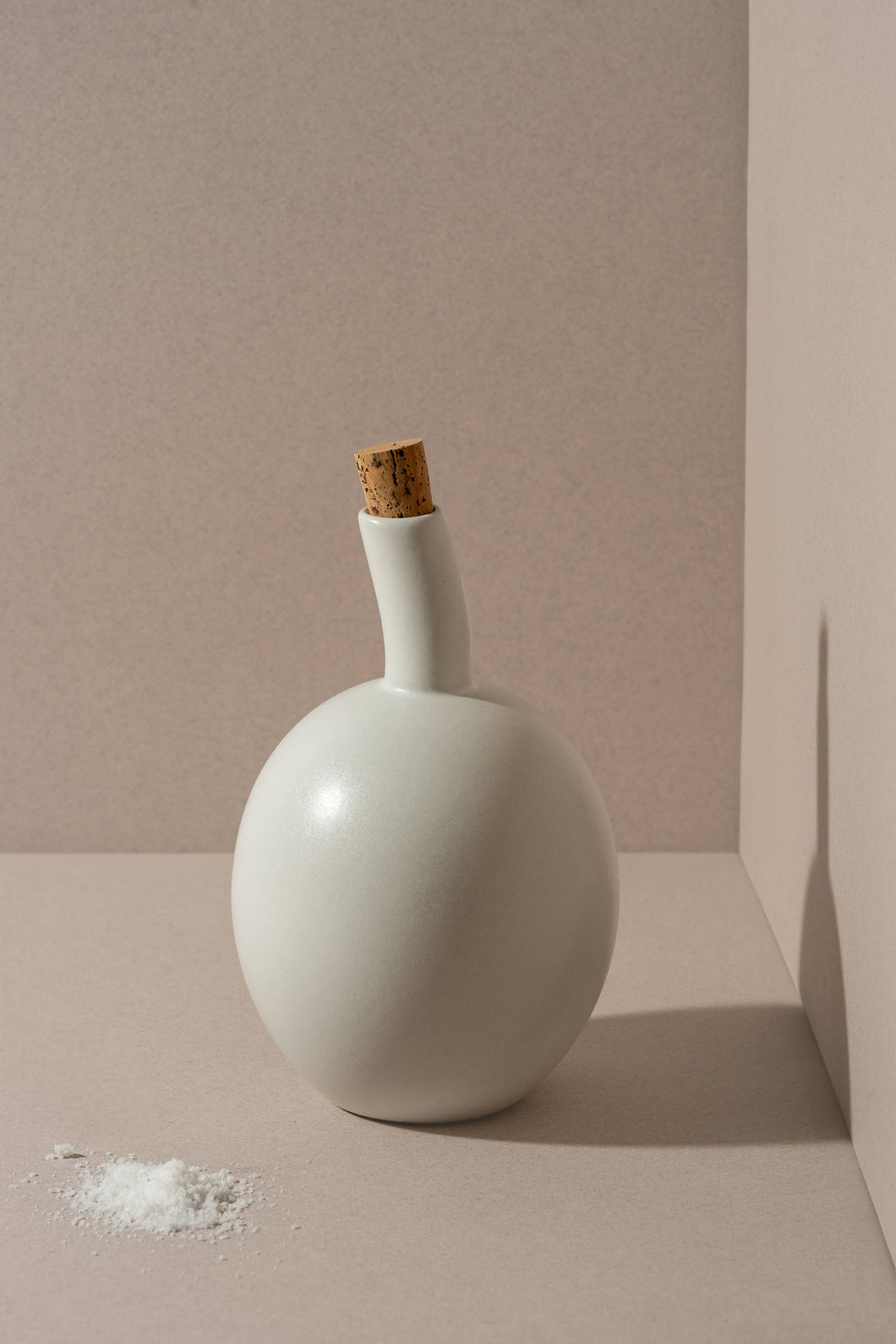 Round Stoneware Olive Oil Bottle, Matte White