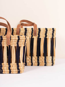 Reed Baskets, Indigo Stripe - Set of Two