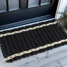 Load image into Gallery viewer, Lobster Rope™ Doormat: Black &amp; Light Tan Tailored Stripes: 24x36
