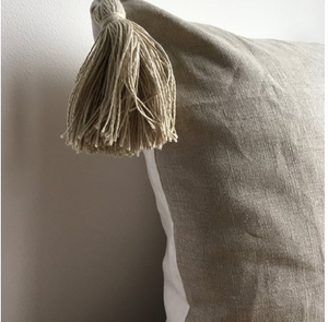 Linen Pillow with Linen Tassels - Tan