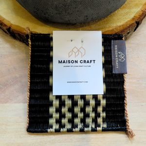 Handmade Sedge Coaster,  Black + White Check