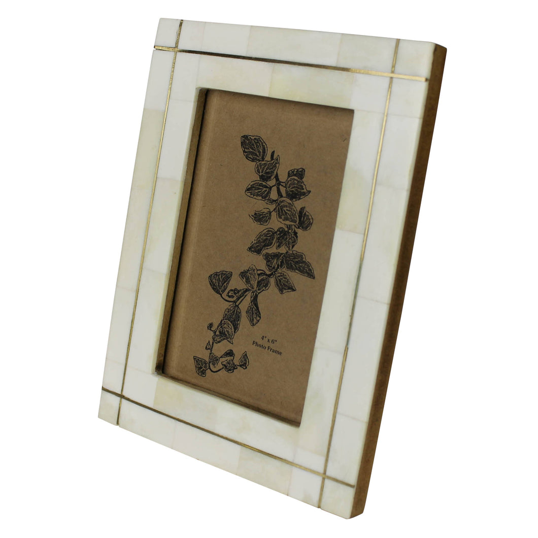 Bone with Brass Grid Frame,  4x6
