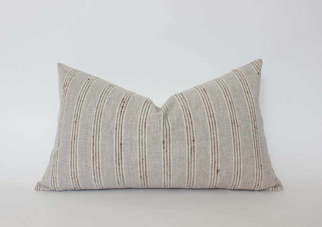 Striped Linen-Blend Pillow, Beige, Lumbar