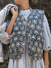 Load image into Gallery viewer, Quilted Reversible Vest, Indigo Block Print
