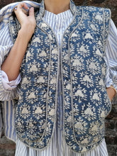 Load image into Gallery viewer, Quilted Reversible Vest, Indigo Block Print
