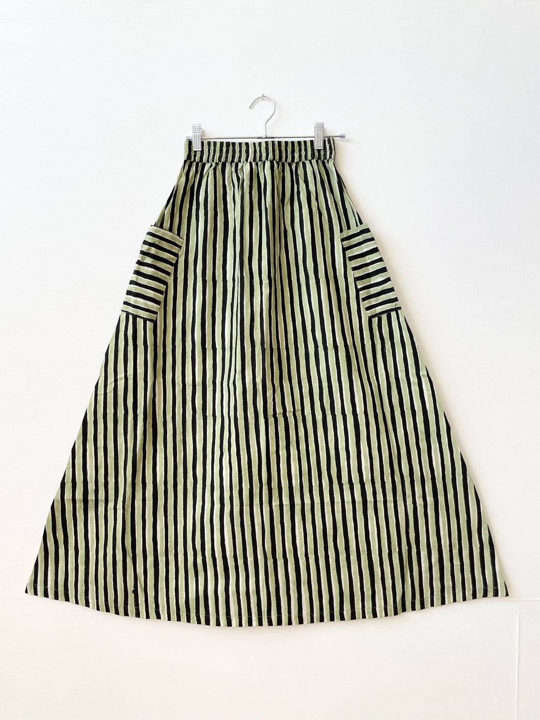Tilda Skirt, Green & Black Stripes