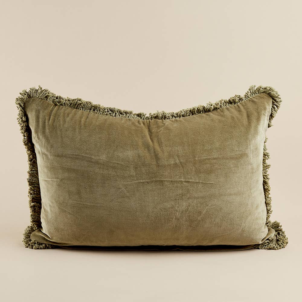 Velvet Lumbar Cushion, Olive