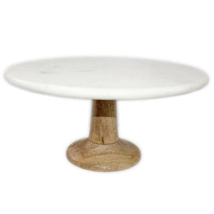Round Marble & Wood Cake Stand