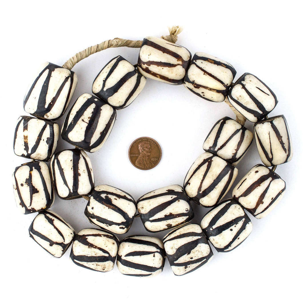 Barrel Diagonal Stripe Batik Bone Beads
