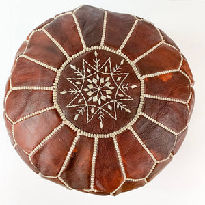 Moroccan Leather Pouf - Chestnut