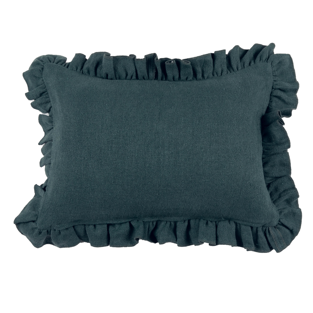 Anika Linen Lumbar Pillow with Ruffle, Teal