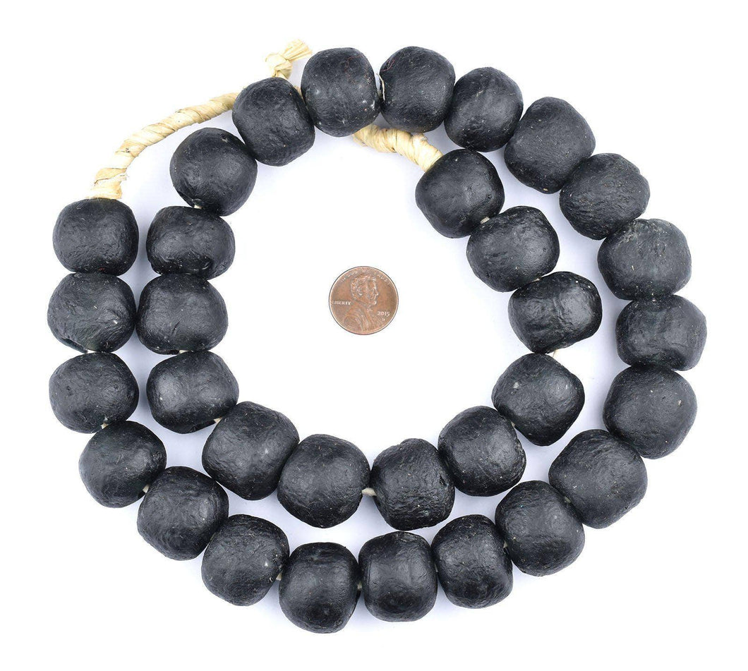 Jumbo Recycled Glass Beads, Charcoal Black