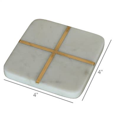 Marble & Brass Square Coasters, Set of 4