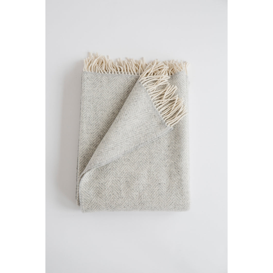 Merino Wool + Cashmere Herringbone Throw - Fog