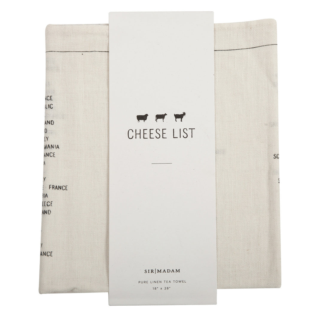 Cheese List Tea Towel - Black/Oyster White